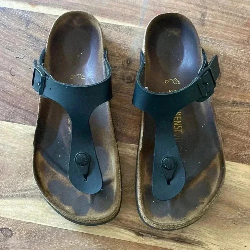 🔥 FLASH SALE 🔥Birkenstock Gizeh Leather Thong Sandals Women's 37/6 Black
